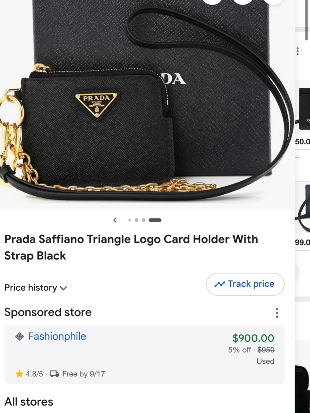 Prada Black Saffiano Triangle Logo Card Holder with Gold Hardware